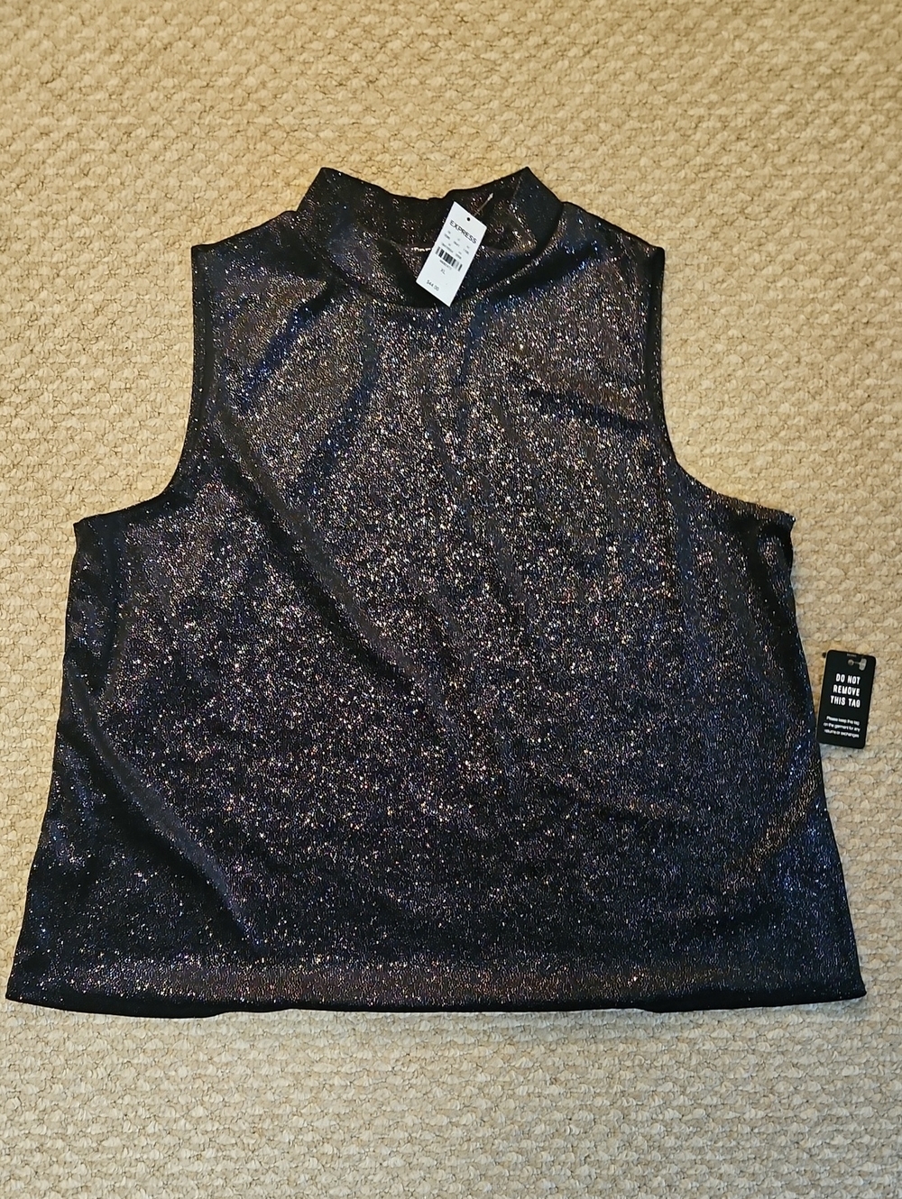 Express Glitter Mock Neck Sleeveless Tank